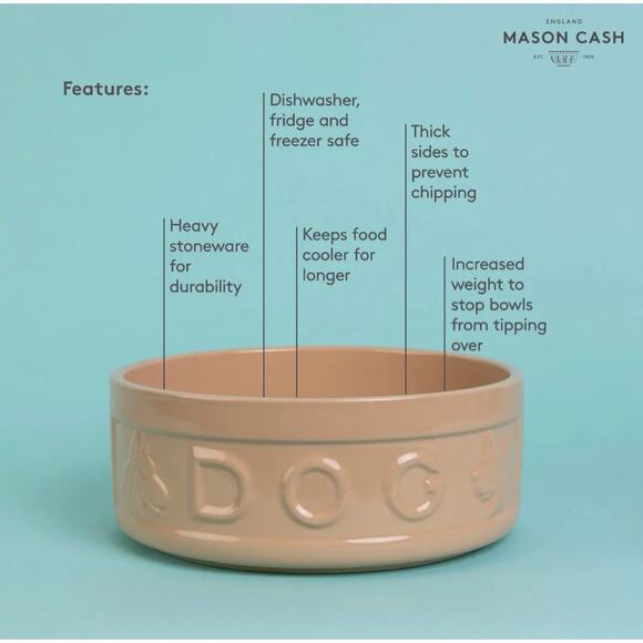 Mason Cash Stoneware Cane Lettered Dog Bowl - Picture 2 of 9